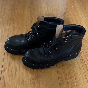 Tabitha Simmons Black Leather Studded Boots Sz 40